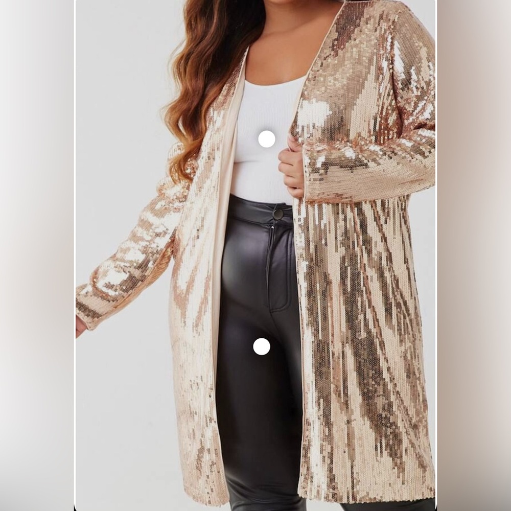 Forever 21+ - Rose Gold Sequin Long Jacket/Cardigan - Size 0X - Picture 3 of 6